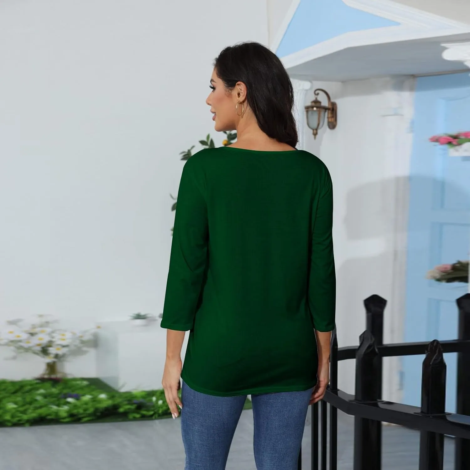 T Shirts for Women Loose Fit 3/4 Sleeve Tops Oversized Crew Neck Cotton Shirts Casual Pullover Tops Dressy Basic Tees