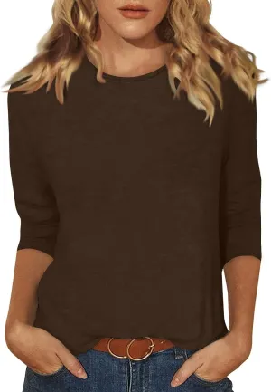 T Shirts for Women Loose Fit 3/4 Sleeve Tops Oversized Crew Neck Cotton Shirts Casual Pullover Tops Dressy Basic Tees
