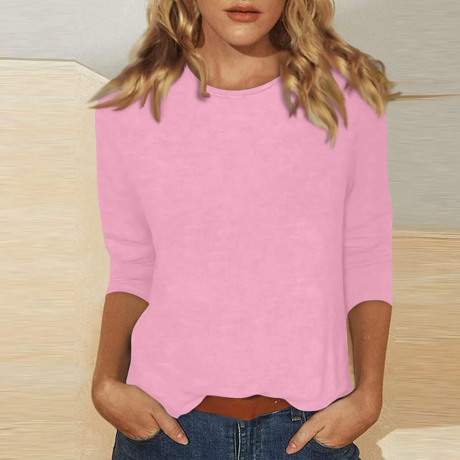 T Shirts for Women Loose Fit 3/4 Sleeve Tops Oversized Crew Neck Cotton Shirts Casual Pullover Tops Dressy Basic Tees