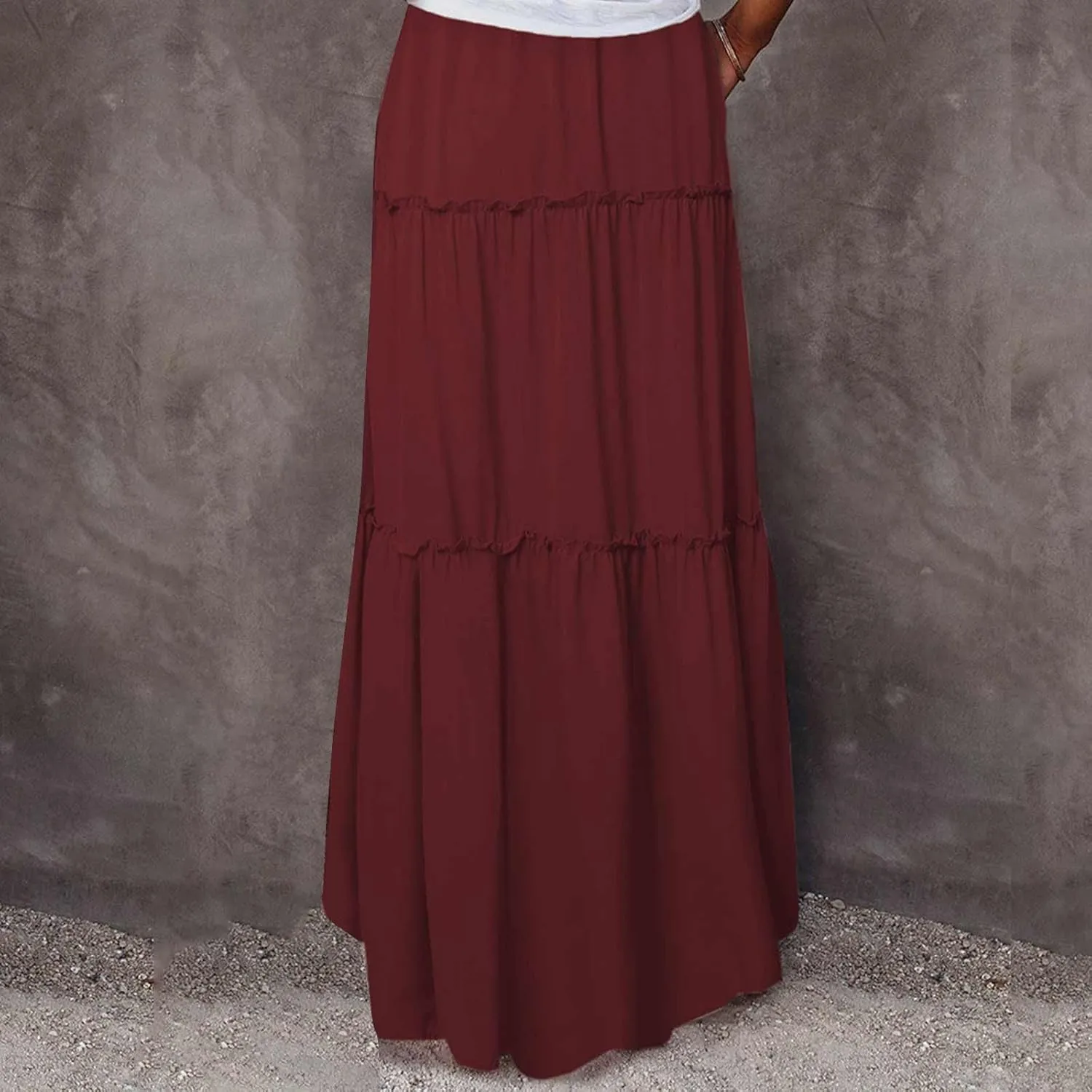 TANGNADE Womens Skirts Summer Casual Flowy High Waisted Tiered Maxi Skirt Spring Trendy Beach Ladies Skirts Long Length
