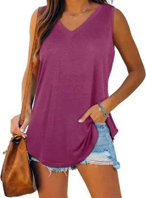 Tank Top for Women Casual V Neck Sleeveless Tee Shirt Trendy Loose Fit Summer Tops Lightweight Basic Solid Color Tops