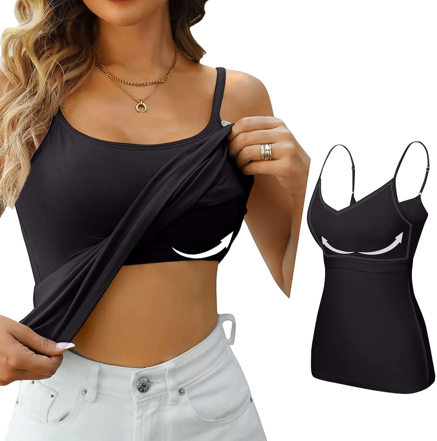 Tank Top with Built in Bra for Women Adjustable Spaghetti Strap Cami Tanks Padded Comfy Yoga Tops Sleeveless Basic Tops