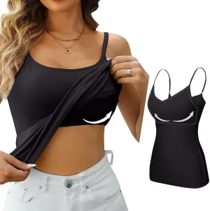 Tank Top with Built in Bra for Women Adjustable Spaghetti Strap Cami Tanks Padded Comfy Yoga Tops Sleeveless Basic Tops