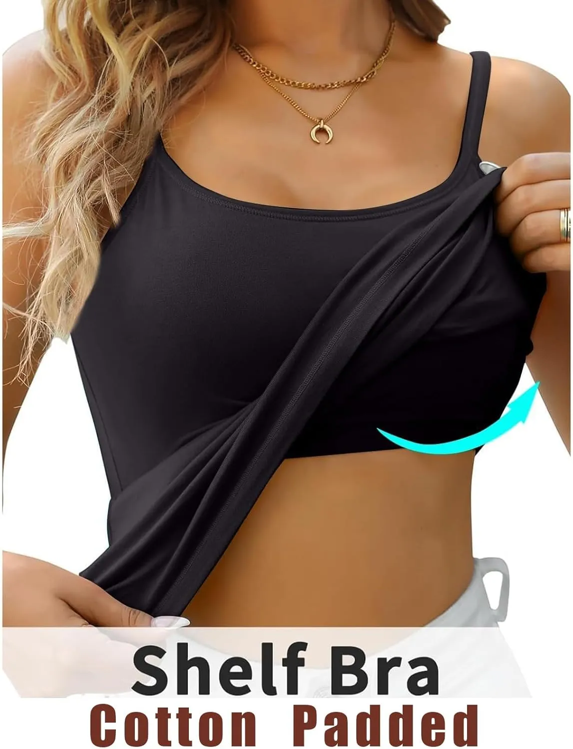 Tank Top with Built in Bra for Women Adjustable Spaghetti Strap Cami Tanks Padded Comfy Yoga Tops Sleeveless Basic Tops