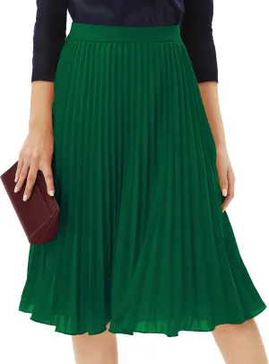Tapata Women's Petite Regular Tall Pleated Chiffon Skirt Midi High Elastic Waist A Line Swing Skirts