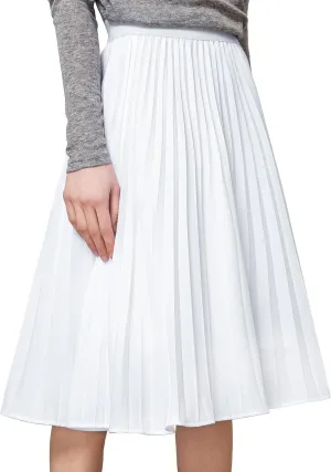 Tapata Women's Petite Regular Tall Pleated Chiffon Skirt Midi High Elastic Waist A Line Swing Skirts