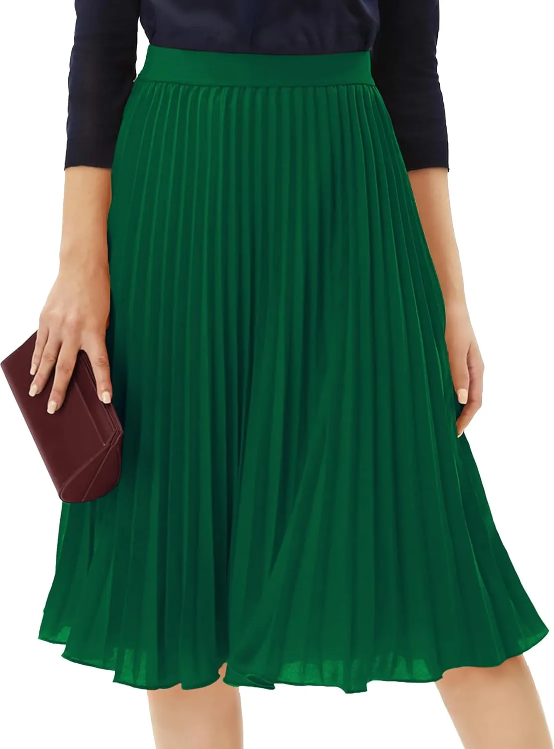 Tapata Women's Petite Regular Tall Pleated Chiffon Skirt Midi High Elastic Waist A Line Swing Skirts