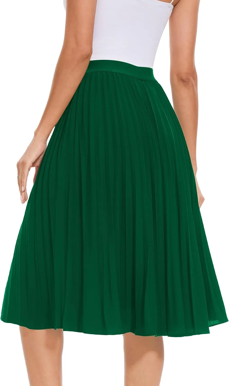Tapata Women's Petite Regular Tall Pleated Chiffon Skirt Midi High Elastic Waist A Line Swing Skirts