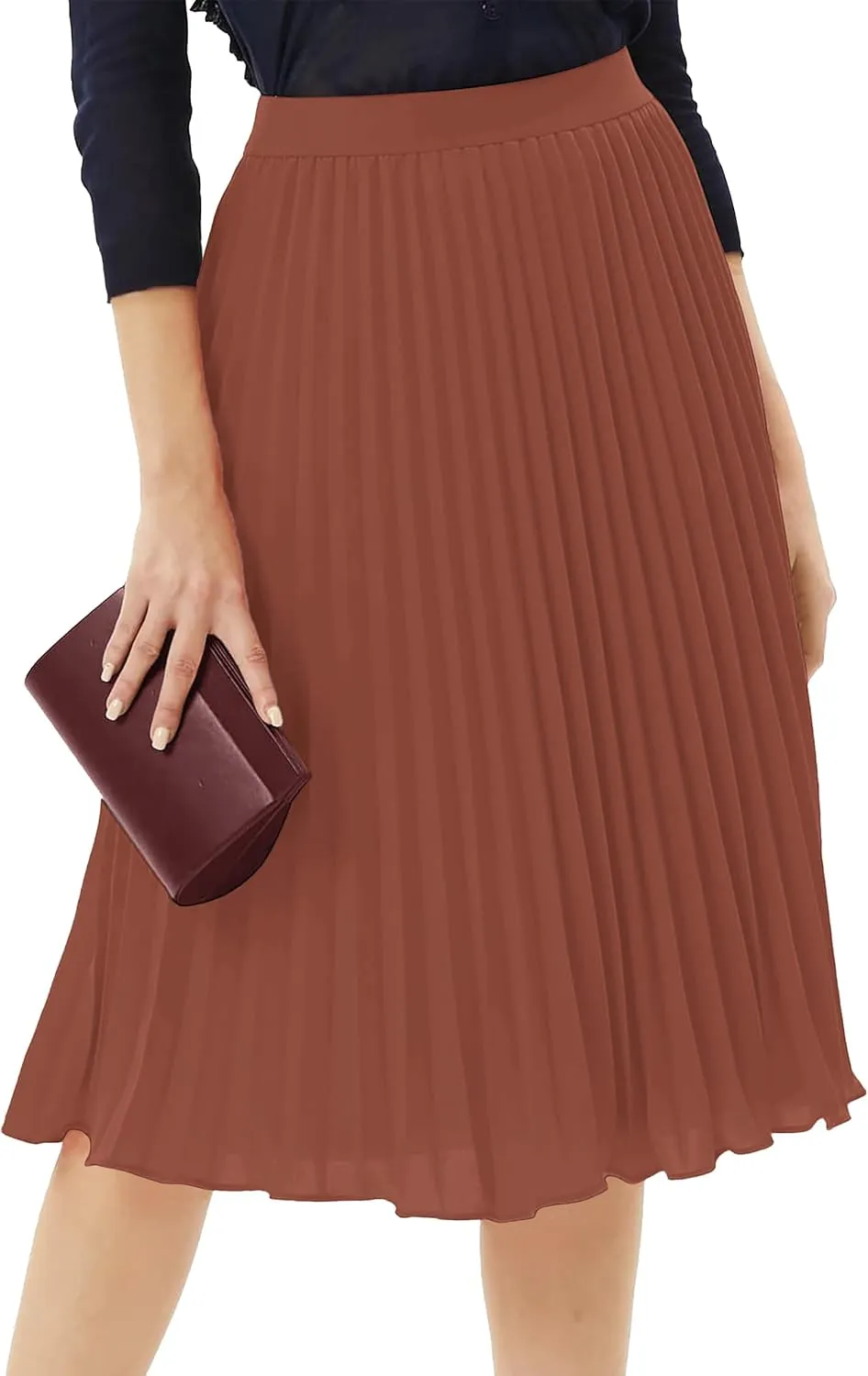 Tapata Women's Petite Regular Tall Pleated Chiffon Skirt Midi High Elastic Waist A Line Swing Skirts