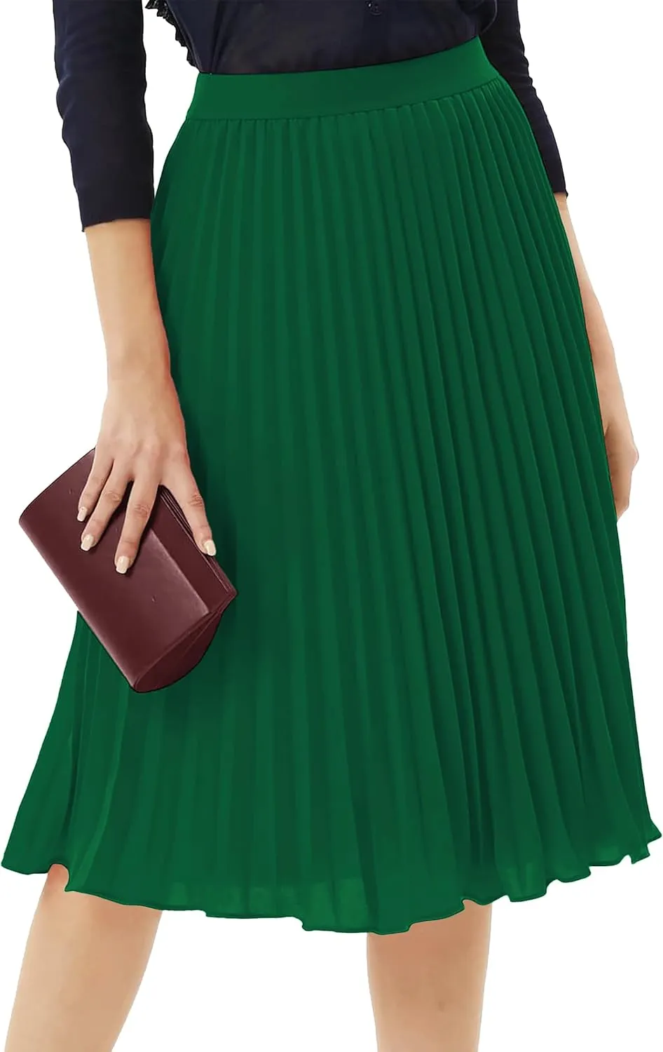 Tapata Women's Petite Regular Tall Pleated Chiffon Skirt Midi High Elastic Waist A Line Swing Skirts