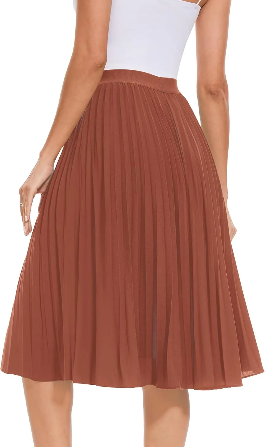 Tapata Women's Petite Regular Tall Pleated Chiffon Skirt Midi High Elastic Waist A Line Swing Skirts