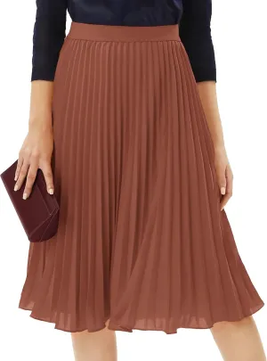 Tapata Women's Petite Regular Tall Pleated Chiffon Skirt Midi High Elastic Waist A Line Swing Skirts