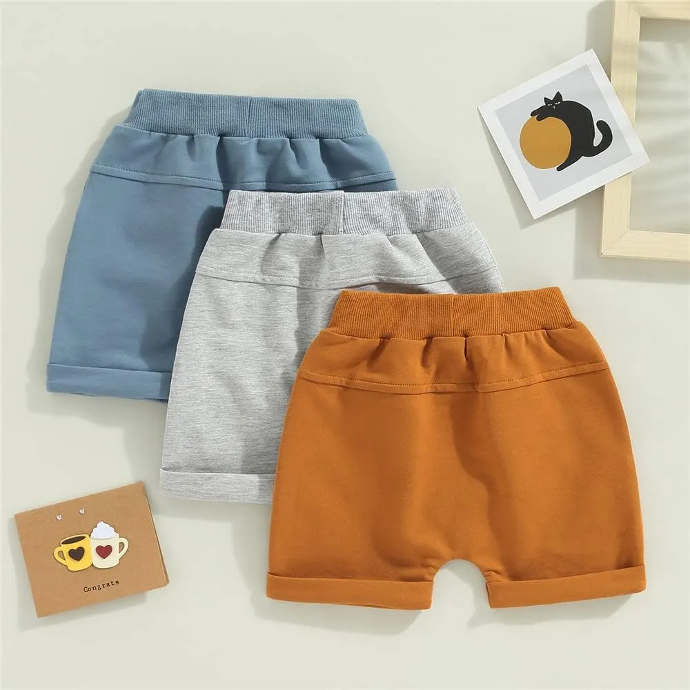 Toddler Baby Boy Shorts 3 Pack Shorts Set Elastic Waist Drawstring Shorts Sweatpants Casual Athletic Sports Shorts