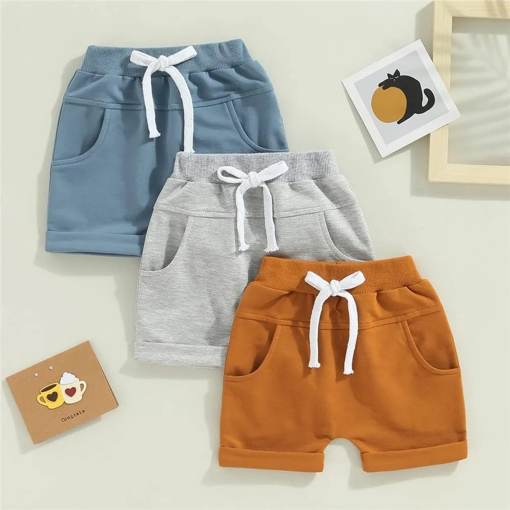 Toddler Baby Boy Shorts 3 Pack Shorts Set Elastic Waist Drawstring Shorts Sweatpants Casual Athletic Sports Shorts
