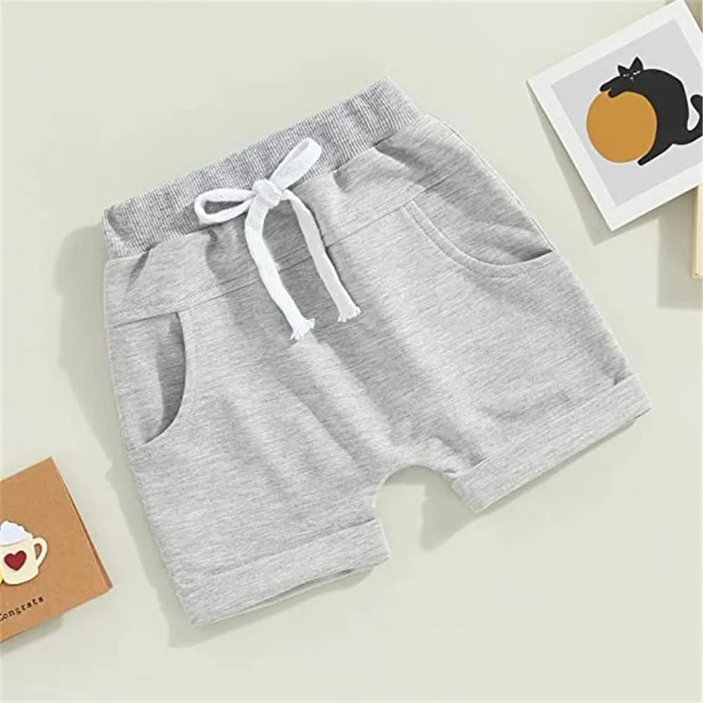 Toddler Baby Boy Shorts 3 Pack Shorts Set Elastic Waist Drawstring Shorts Sweatpants Casual Athletic Sports Shorts