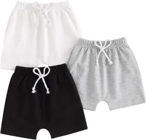 Toddler Baby Boy Shorts 3 Pack Shorts Set Elastic Waist Drawstring Shorts Sweatpants Casual Athletic Sports Shorts