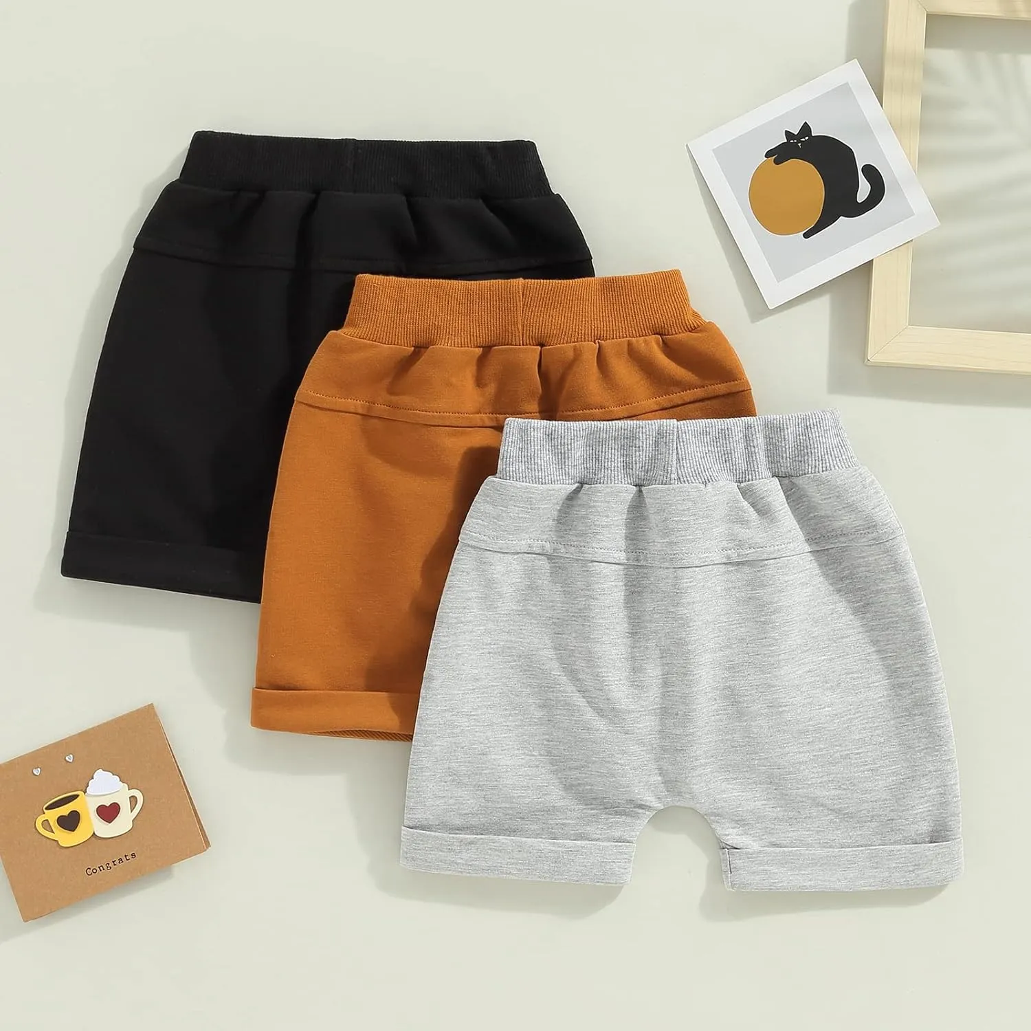 Toddler Baby Boy Shorts 3 Pack Shorts Set Elastic Waist Drawstring Shorts Sweatpants Casual Athletic Sports Shorts