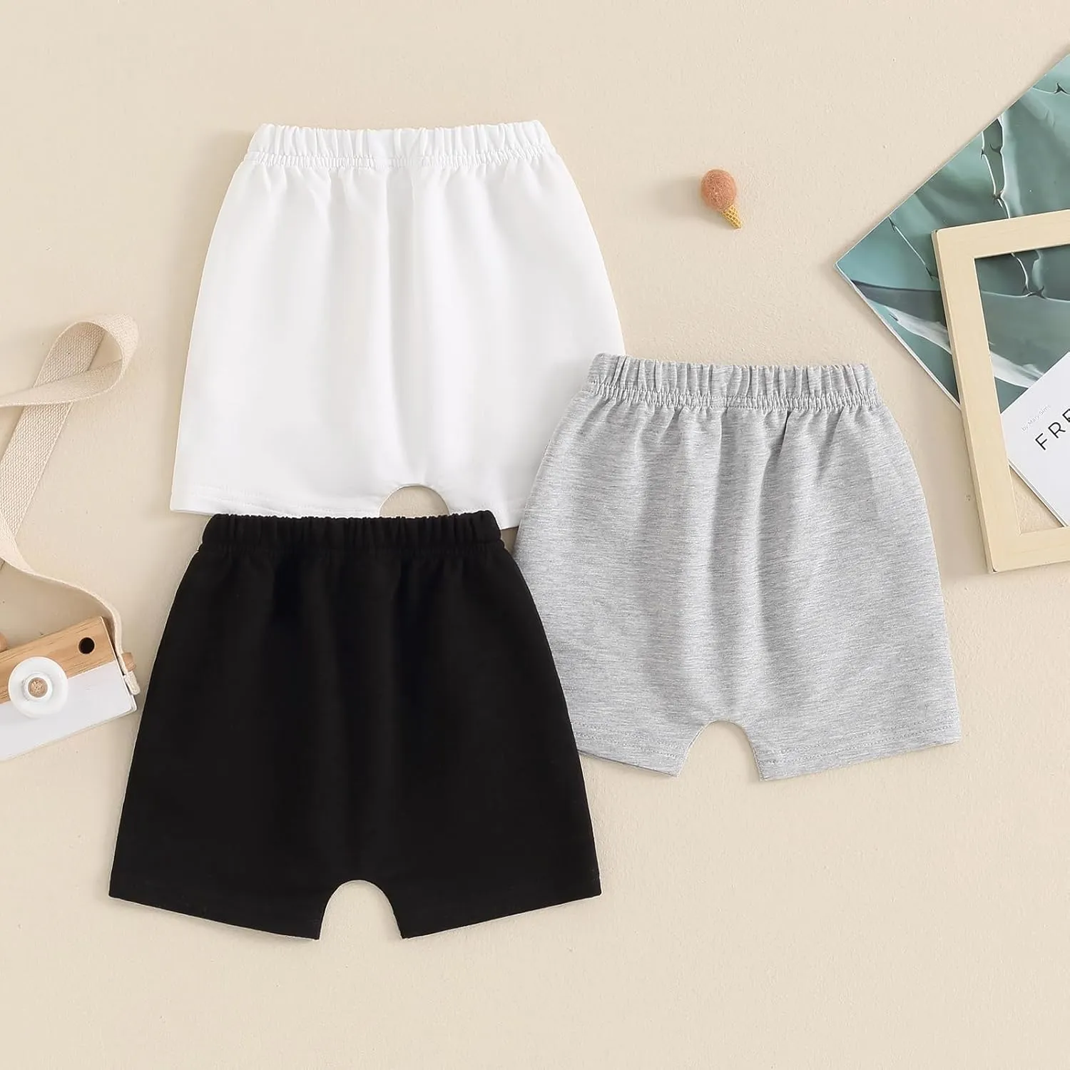 Toddler Baby Boy Shorts 3 Pack Shorts Set Elastic Waist Drawstring Shorts Sweatpants Casual Athletic Sports Shorts