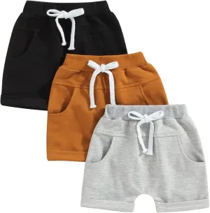 Toddler Baby Boy Shorts 3 Pack Shorts Set Elastic Waist Drawstring Shorts Sweatpants Casual Athletic Sports Shorts