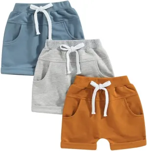 Toddler Baby Boy Shorts 3 Pack Shorts Set Elastic Waist Drawstring Shorts Sweatpants Casual Athletic Sports Shorts