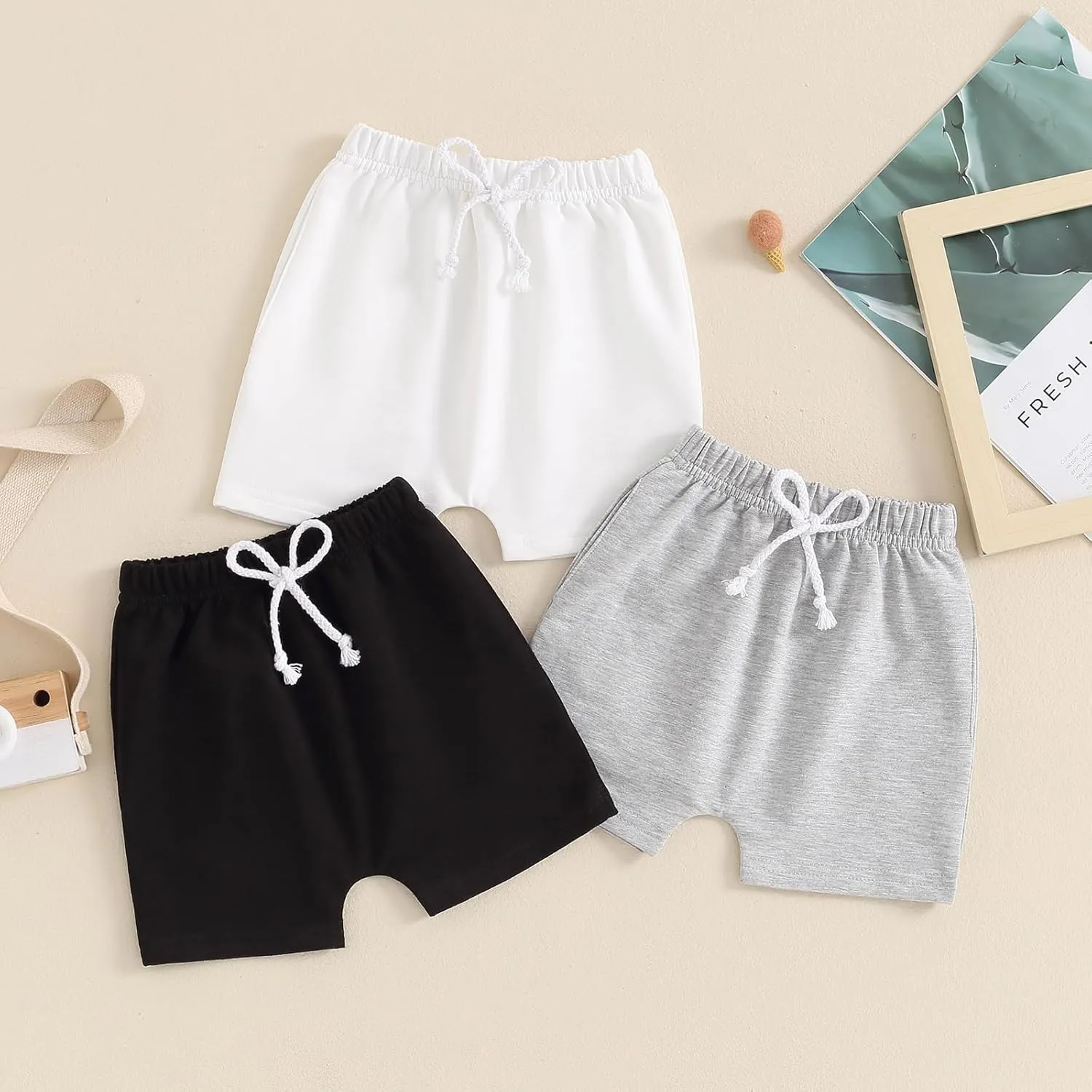 Toddler Baby Boy Shorts 3 Pack Shorts Set Elastic Waist Drawstring Shorts Sweatpants Casual Athletic Sports Shorts