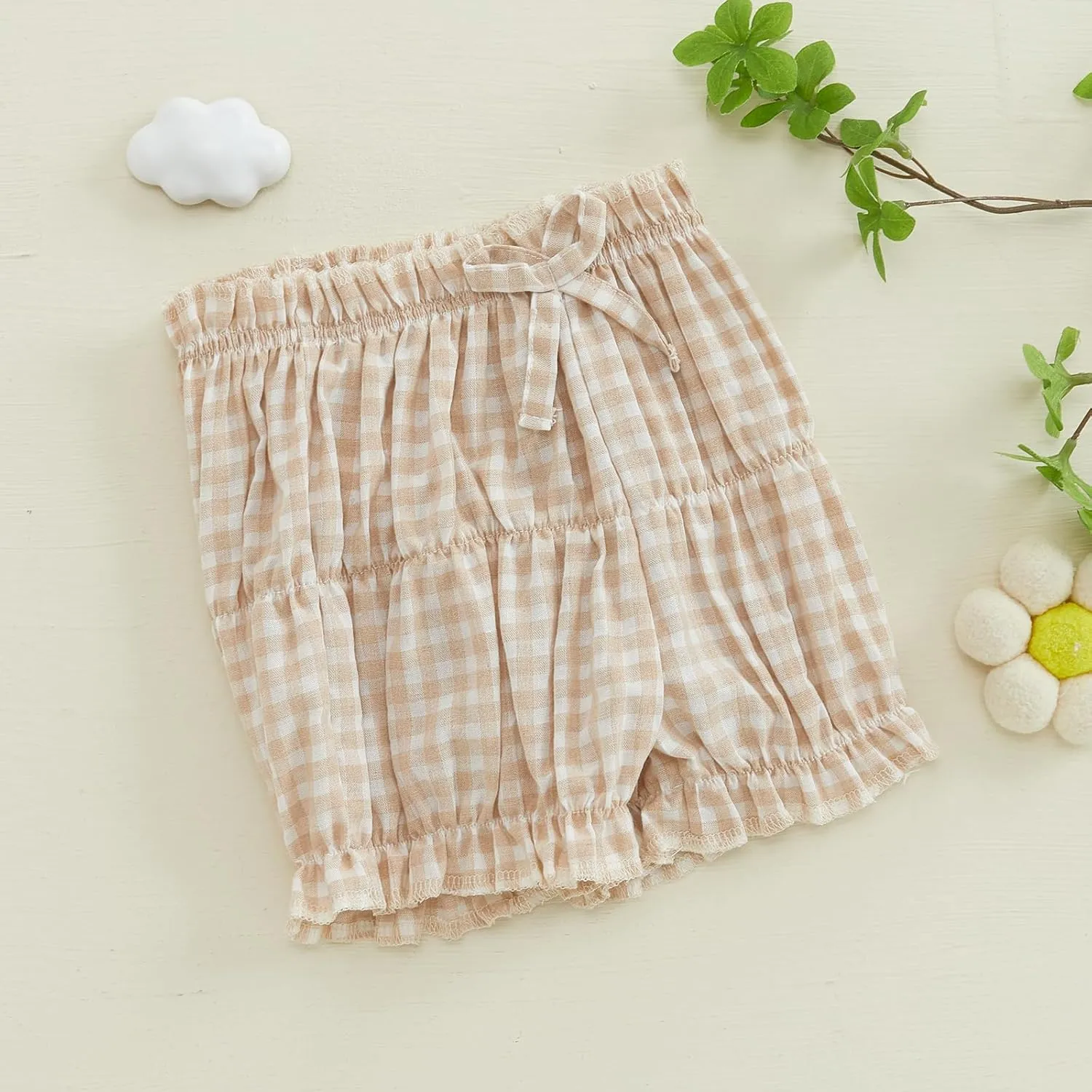 Toddler Baby Girl Shorts Summer Gingham/Striped Shorts Casual Elastic Waist Ruffled Shorts Bottoms
