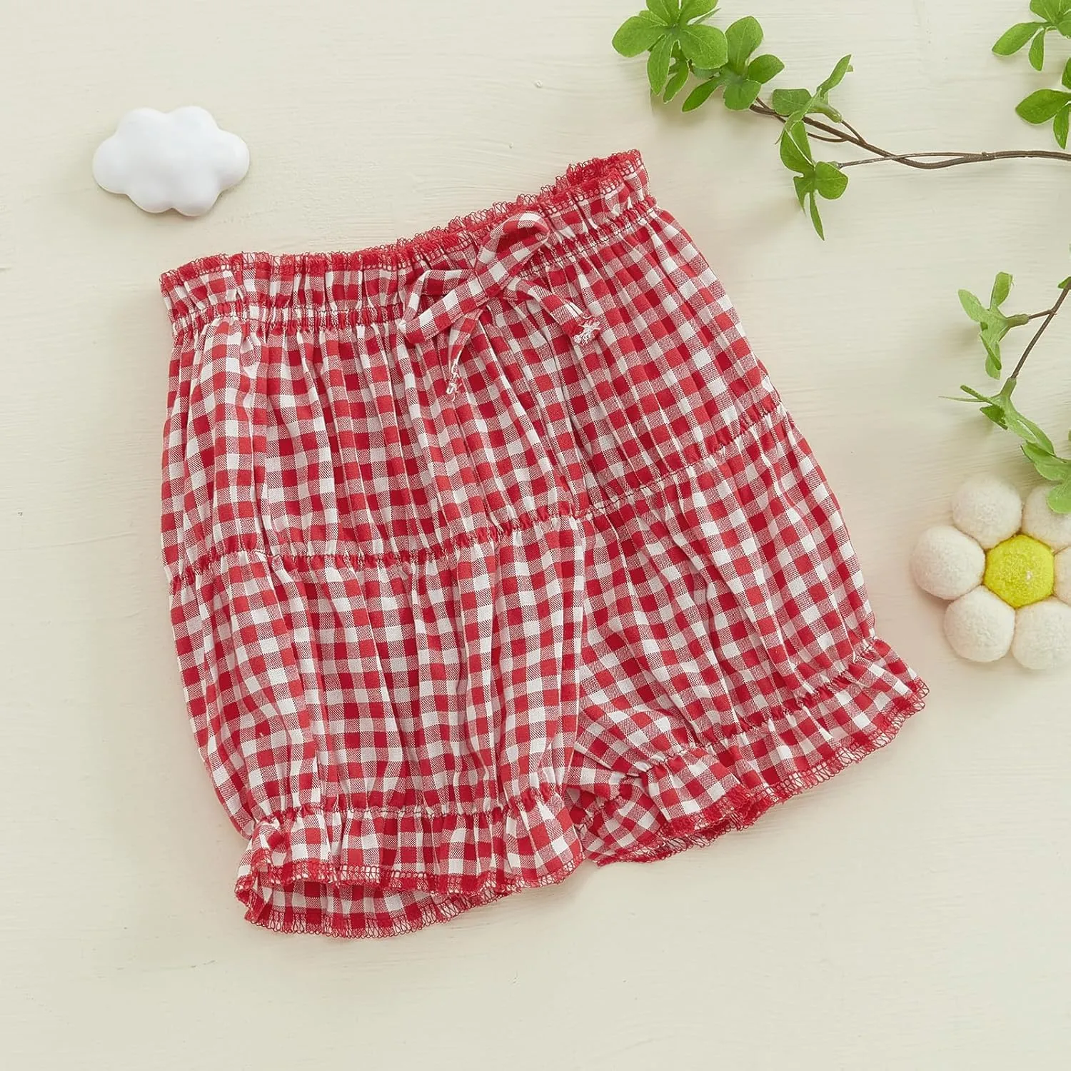 Toddler Baby Girl Shorts Summer Gingham/Striped Shorts Casual Elastic Waist Ruffled Shorts Bottoms
