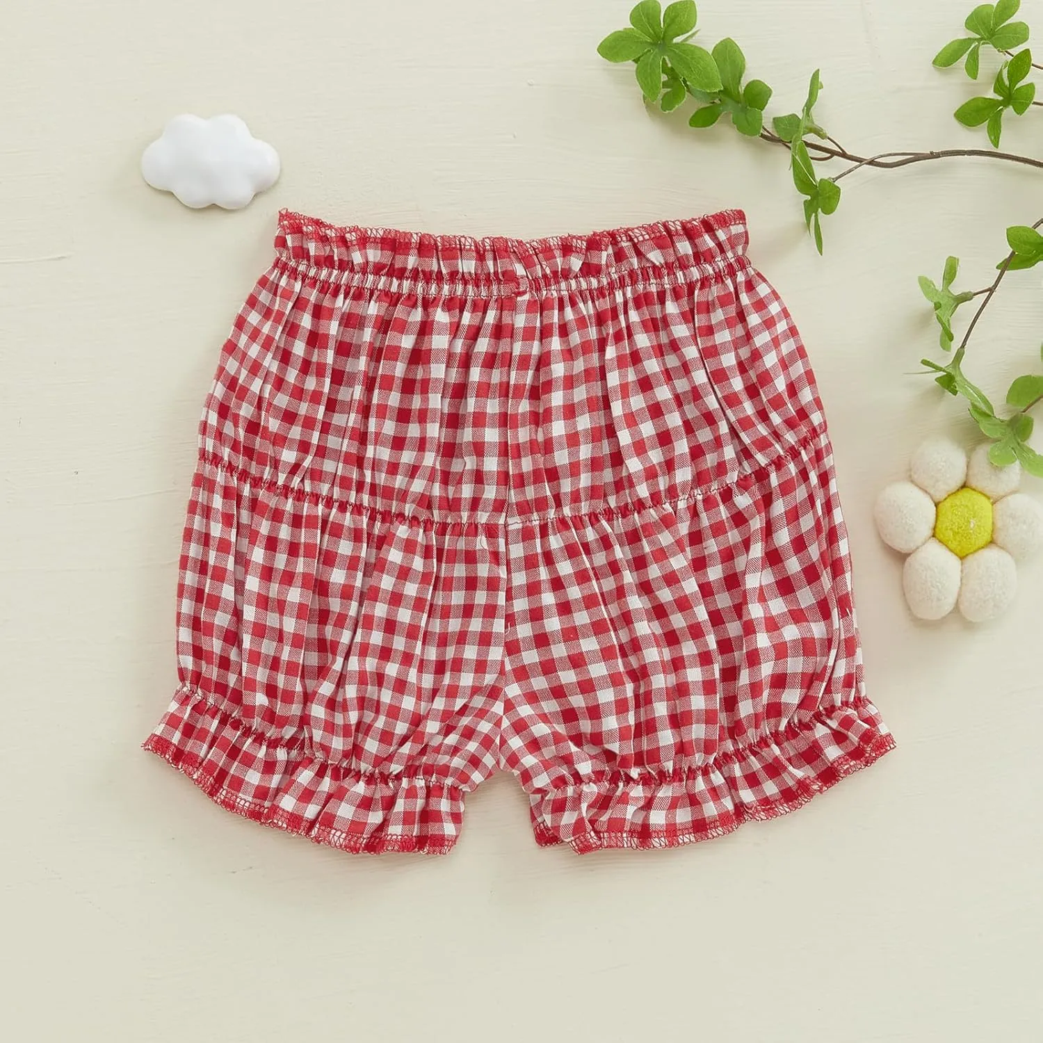 Toddler Baby Girl Shorts Summer Gingham/Striped Shorts Casual Elastic Waist Ruffled Shorts Bottoms