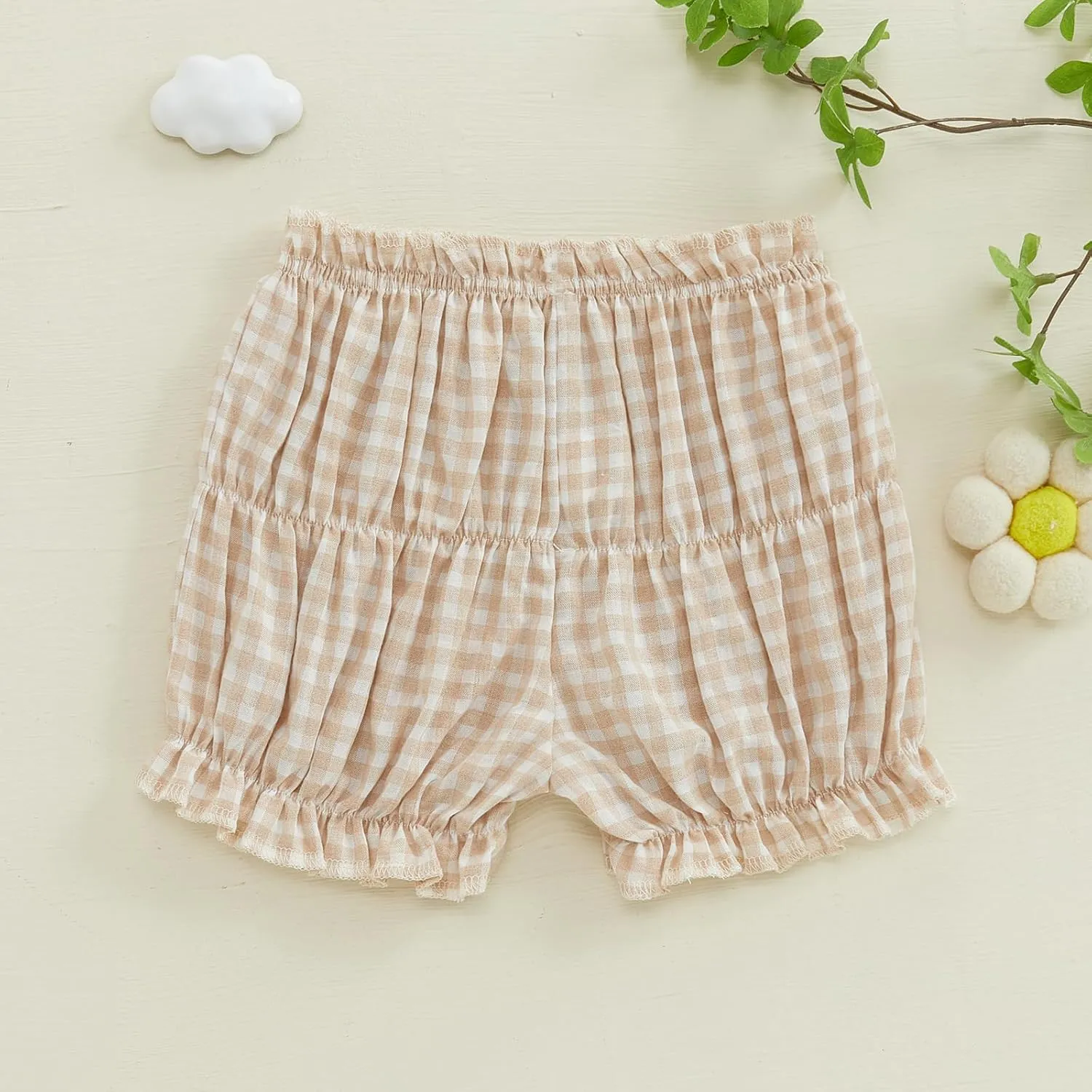 Toddler Baby Girl Shorts Summer Gingham/Striped Shorts Casual Elastic Waist Ruffled Shorts Bottoms