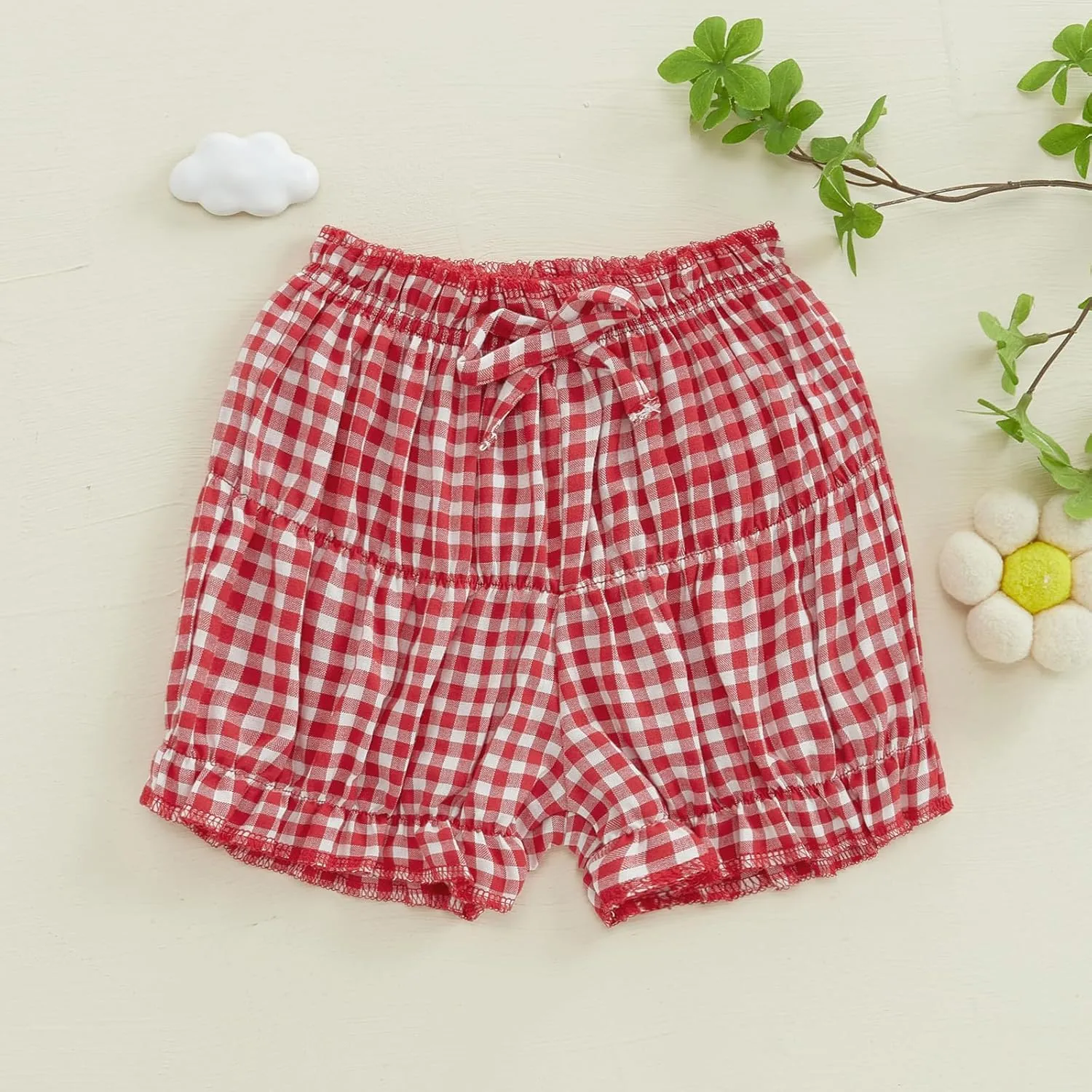 Toddler Baby Girl Shorts Summer Gingham/Striped Shorts Casual Elastic Waist Ruffled Shorts Bottoms
