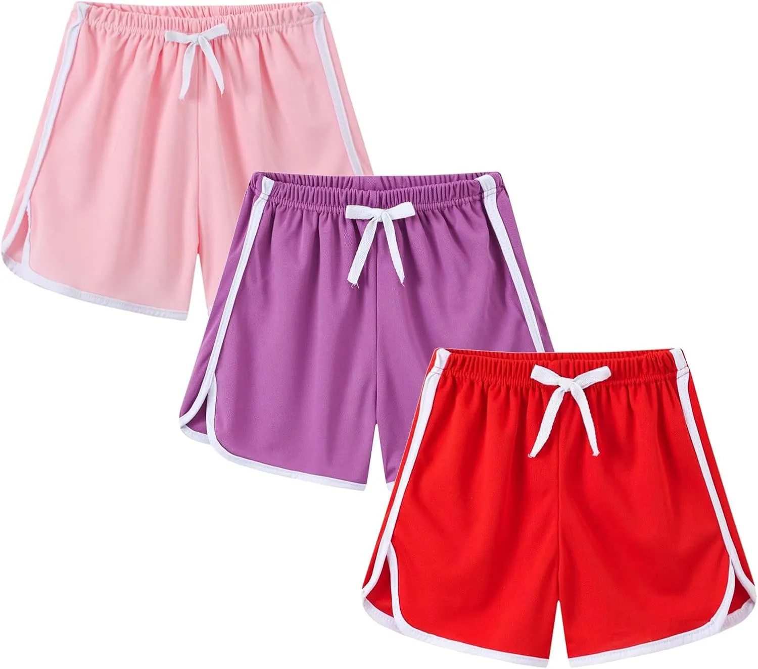 Toddler Girls Athletic Shorts 3 Pack Drawstring Kids Running Cycling Short Striped Cotton Soft Gym Sport