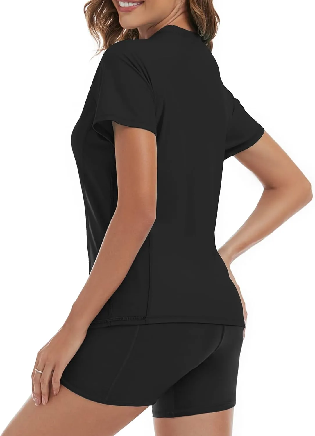 Tournesol Women's Rash Guard 2 Piece Short Sleeve Swim Shirt with Shorts Swimsuit with Bra Bathing Suit Plus Size with Pocket