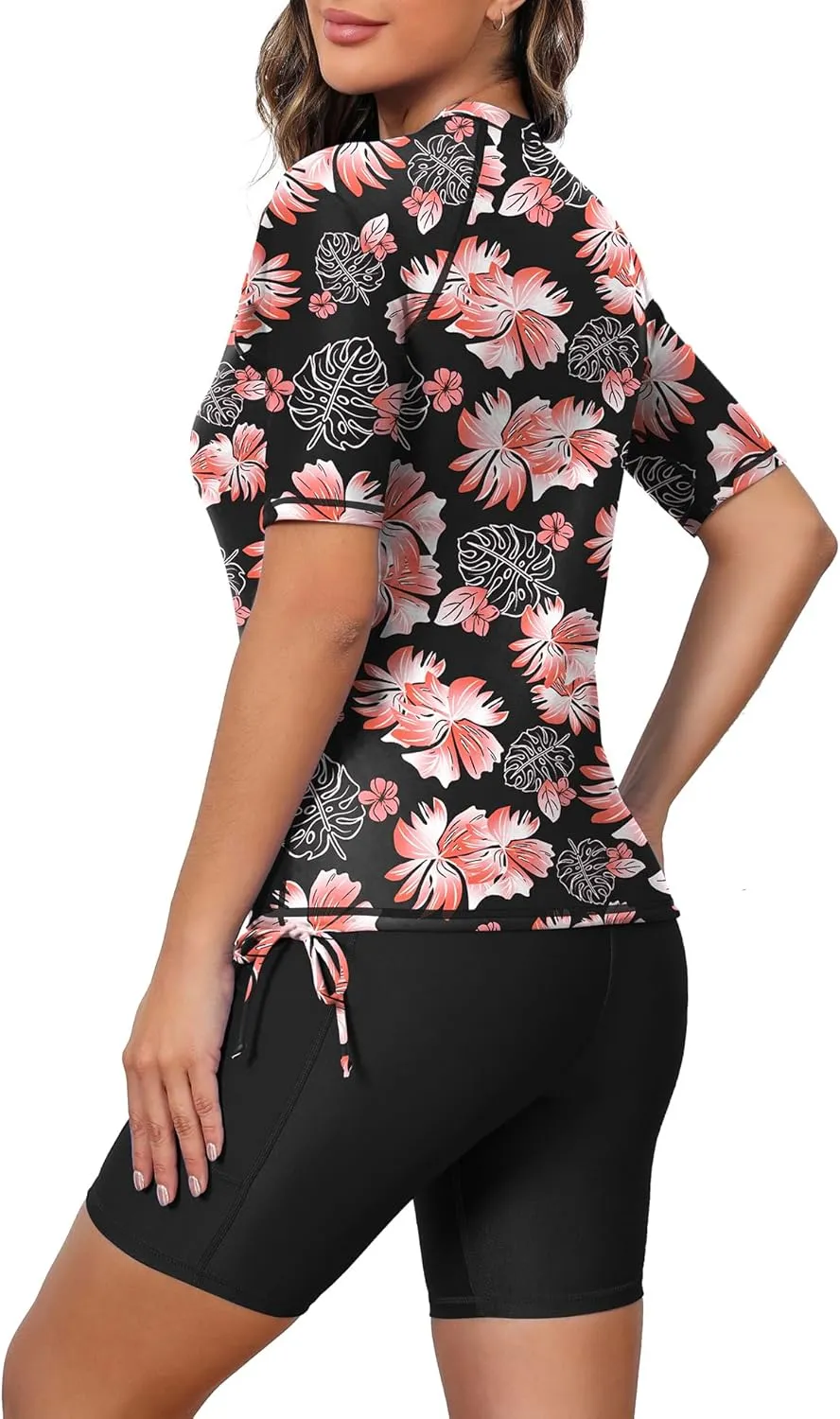 Tournesol Women's Two Piece Rash Guard Short Sleeve Swim Shirts UPF 50  Built in Bra Swimsuit with Boyshorts with Pockets
