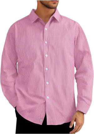 Uillui Men's Big and Tall Vertical Striped Dress Shirt Relaxed Fit Casual Business Button Down Shirt Long Sleeve for Men