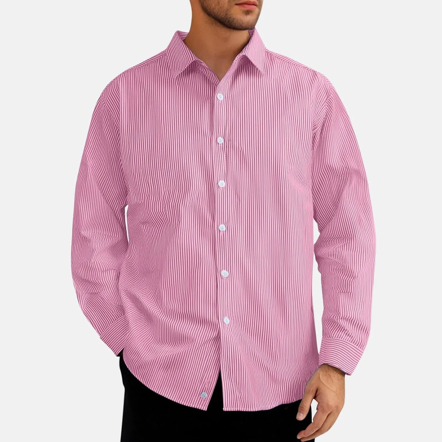 Uillui Men's Big and Tall Vertical Striped Dress Shirt Relaxed Fit Casual Business Button Down Shirt Long Sleeve for Men