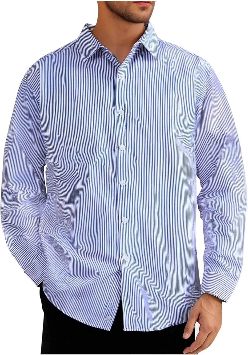 Uillui Men's Big and Tall Vertical Striped Dress Shirt Relaxed Fit Casual Business Button Down Shirt Long Sleeve for Men