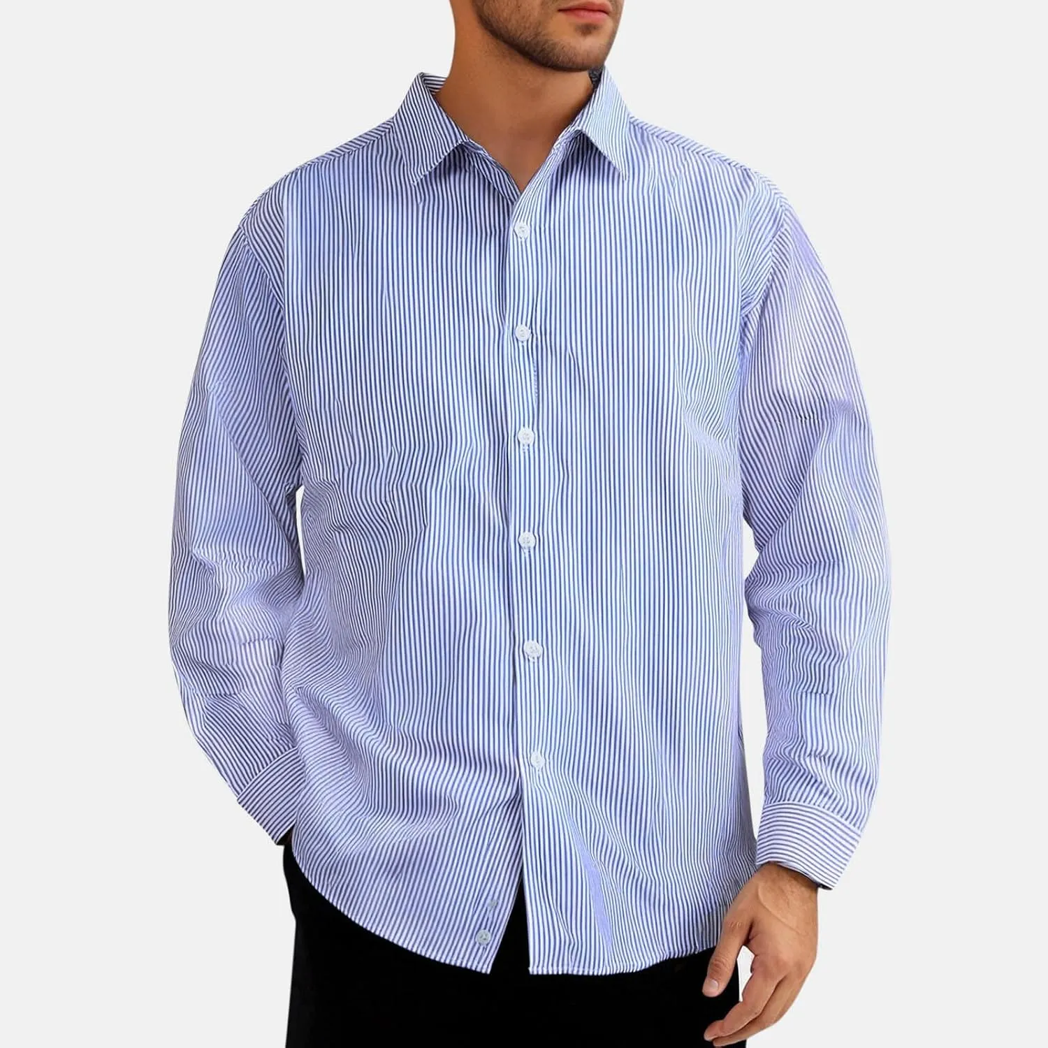 Uillui Men's Big and Tall Vertical Striped Dress Shirt Relaxed Fit Casual Business Button Down Shirt Long Sleeve for Men