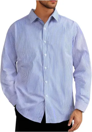Uillui Men's Big and Tall Vertical Striped Dress Shirt Relaxed Fit Casual Business Button Down Shirt Long Sleeve for Men