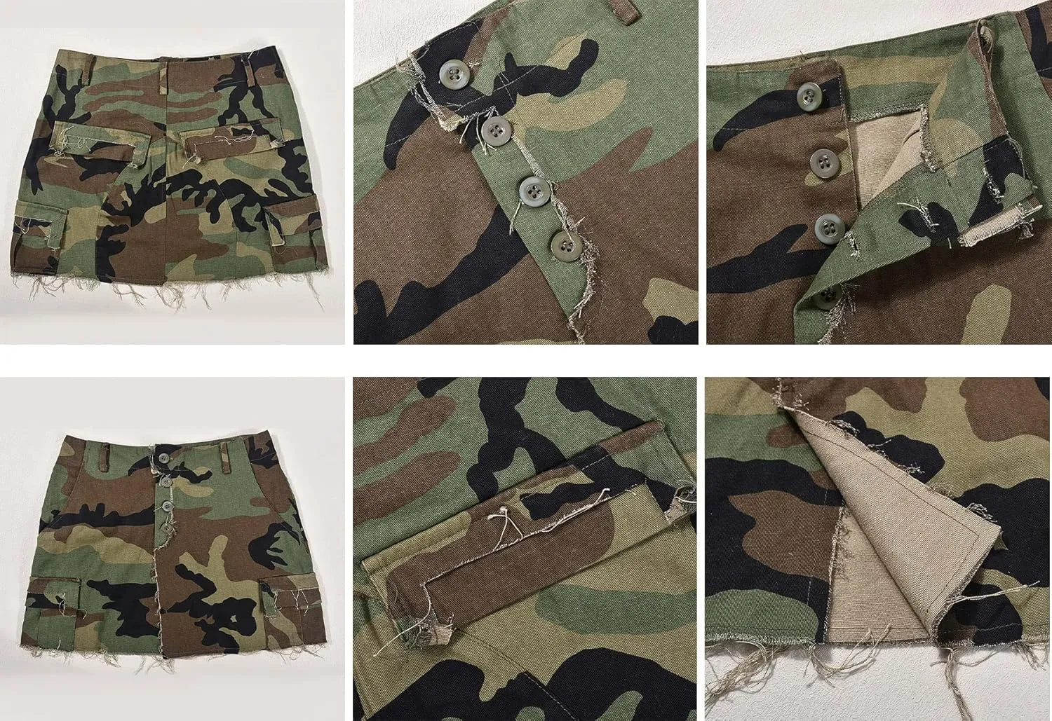 Vakkest Women's Camo Cargo Midi Skirt Elegant High Waist Vintage Dress Slit Front Ruffle Long Bodycon Maxi Skirts