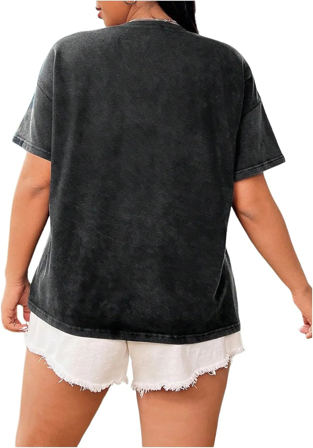 Verdusa Women's Plus Size Skull Hand Print Vintage T Shirts Punk Washed Drop Shoulder Tees
