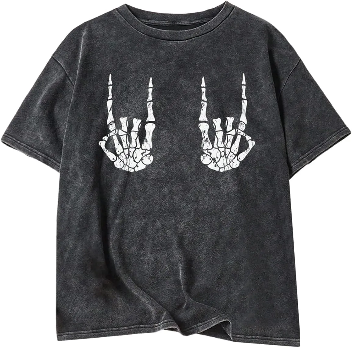 Verdusa Women's Plus Size Skull Hand Print Vintage T Shirts Punk Washed Drop Shoulder Tees