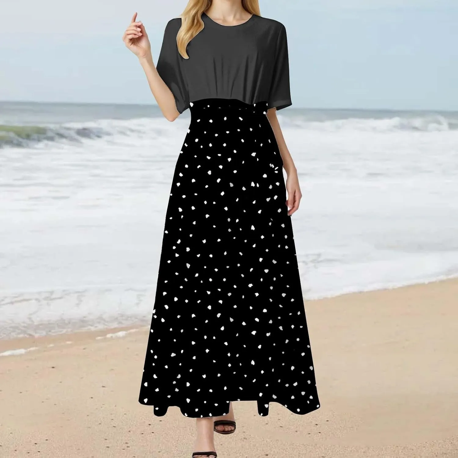 Women 2025 Summer Dresses Short Sleeve Ribbed Teacher Church Modest Business Casual Work Outfits Midi Dress