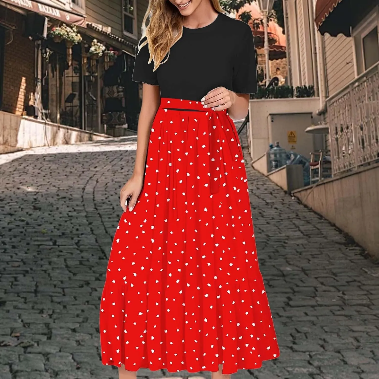Women 2025 Summer Dresses Short Sleeve Ribbed Teacher Church Modest Business Casual Work Outfits Midi Dress