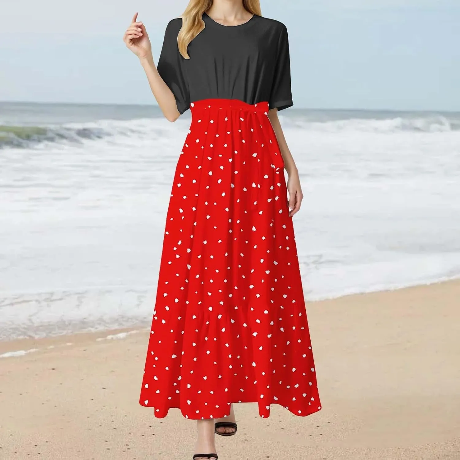 Women 2025 Summer Dresses Short Sleeve Ribbed Teacher Church Modest Business Casual Work Outfits Midi Dress