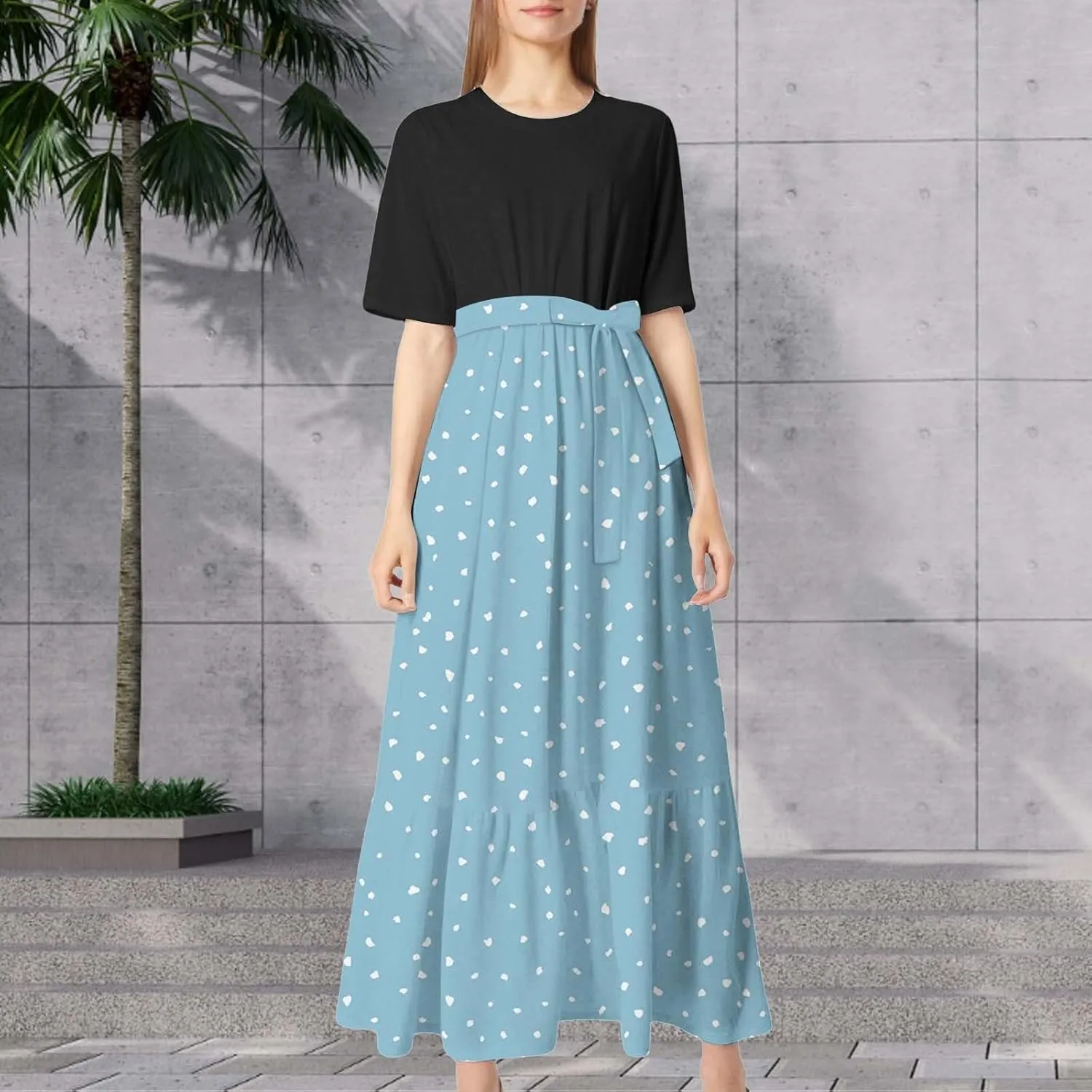 Women 2025 Summer Dresses Short Sleeve Ribbed Teacher Church Modest Business Casual Work Outfits Midi Dress