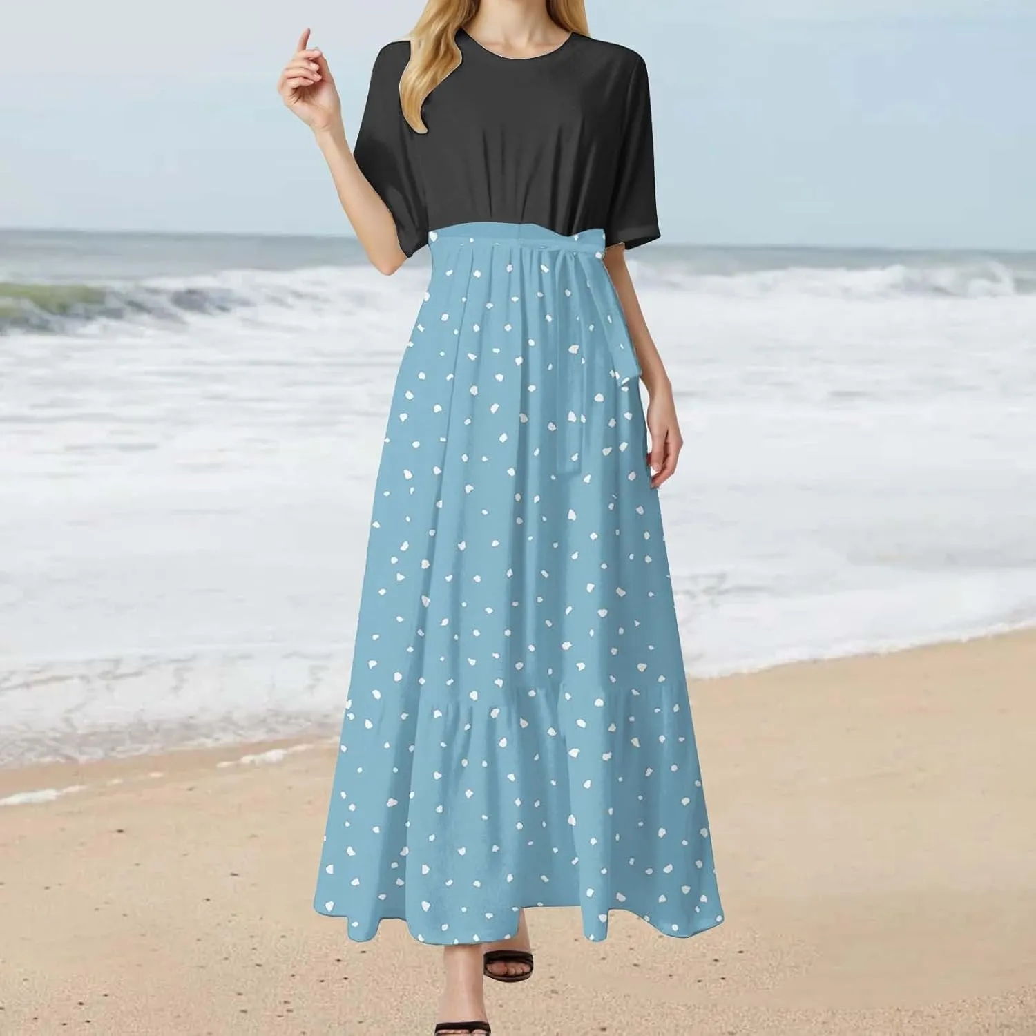 Women 2025 Summer Dresses Short Sleeve Ribbed Teacher Church Modest Business Casual Work Outfits Midi Dress