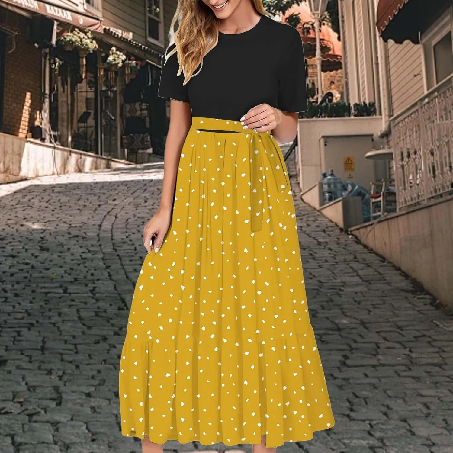 Women 2025 Summer Dresses Short Sleeve Ribbed Teacher Church Modest Business Casual Work Outfits Midi Dress