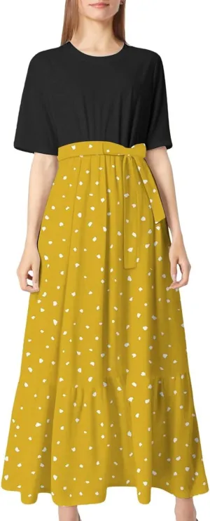 Women 2025 Summer Dresses Short Sleeve Ribbed Teacher Church Modest Business Casual Work Outfits Midi Dress