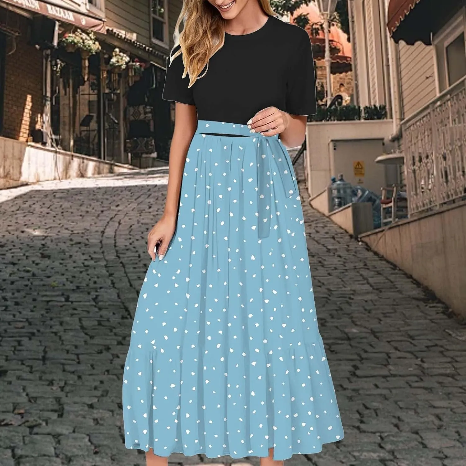 Women 2025 Summer Dresses Short Sleeve Ribbed Teacher Church Modest Business Casual Work Outfits Midi Dress