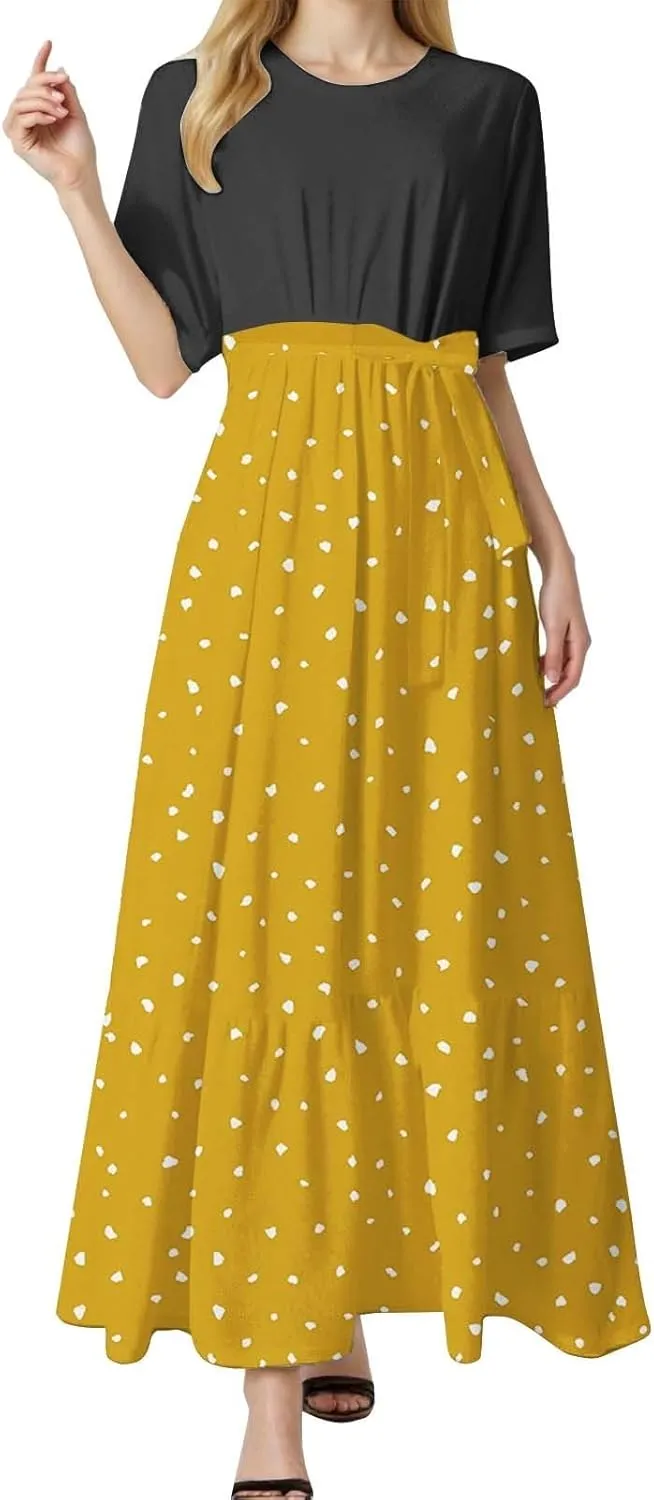 Women 2025 Summer Dresses Short Sleeve Ribbed Teacher Church Modest Business Casual Work Outfits Midi Dress